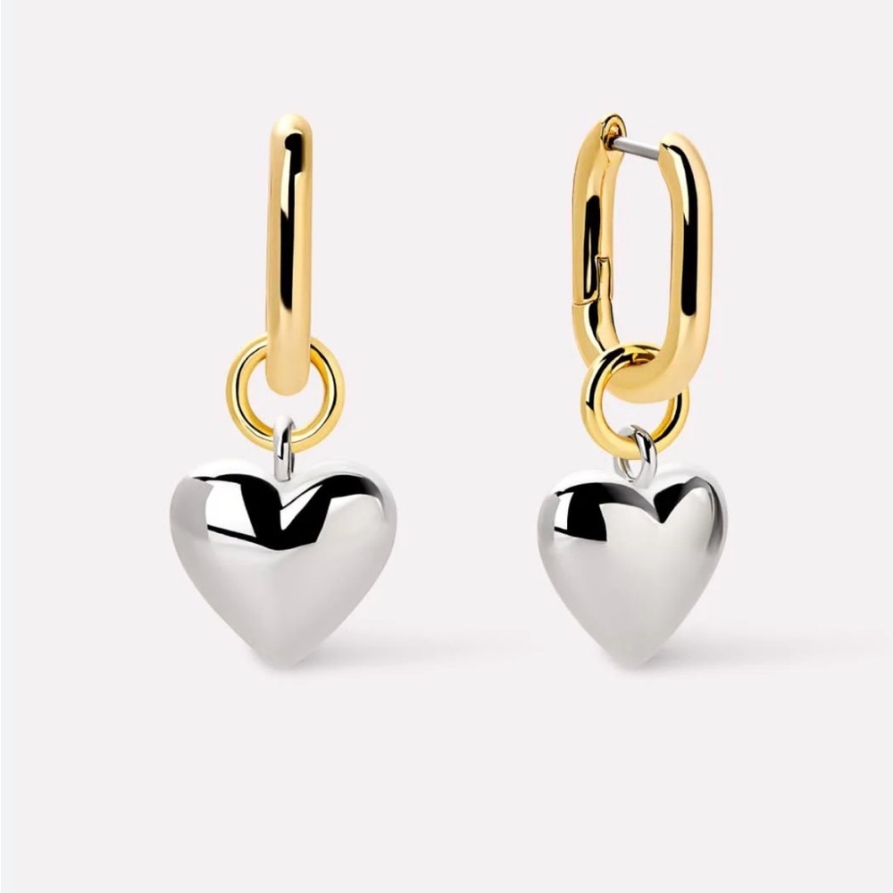 Ana Luisa-Gold & Silver Tone Heart Drop Hoop Earrings-NIB
